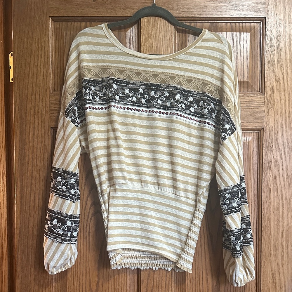 Chic Beige and Black Patterned Women's top